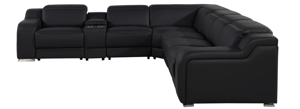 Global United DivanItalia Black Italian Leather 7-Piece Power Reclining Sectional Sofa with Power Adjustable Headrests – 1116BK-7PC