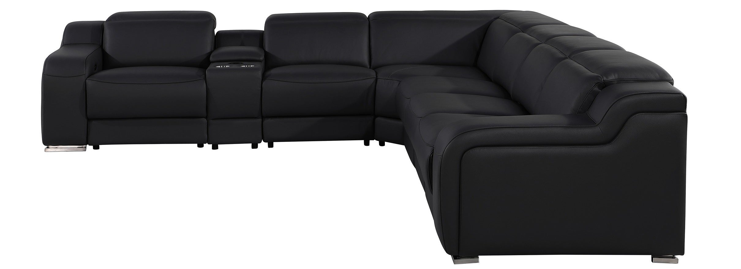 Global United DivanItalia Black Italian Leather 7-Piece Power Reclining Sectional Sofa with Power Adjustable Headrests – 1116BK-7PC