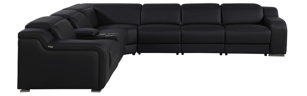 Global United DivanItalia Black Italian Leather 7-Piece Power Reclining Sectional Sofa with Power Adjustable Headrests – 1116BK-7PC