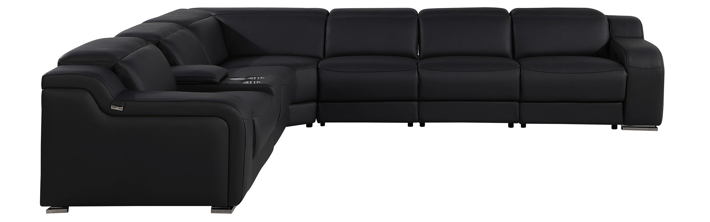 Global United DivanItalia Black Italian Leather 7-Piece Power Reclining Sectional Sofa with Power Adjustable Headrests – 1116BK-7PC