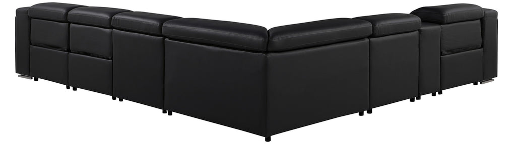Global United DivanItalia Black Italian Leather 7-Piece Power Reclining Sectional Sofa with Power Adjustable Headrests – 1116BK-7PC