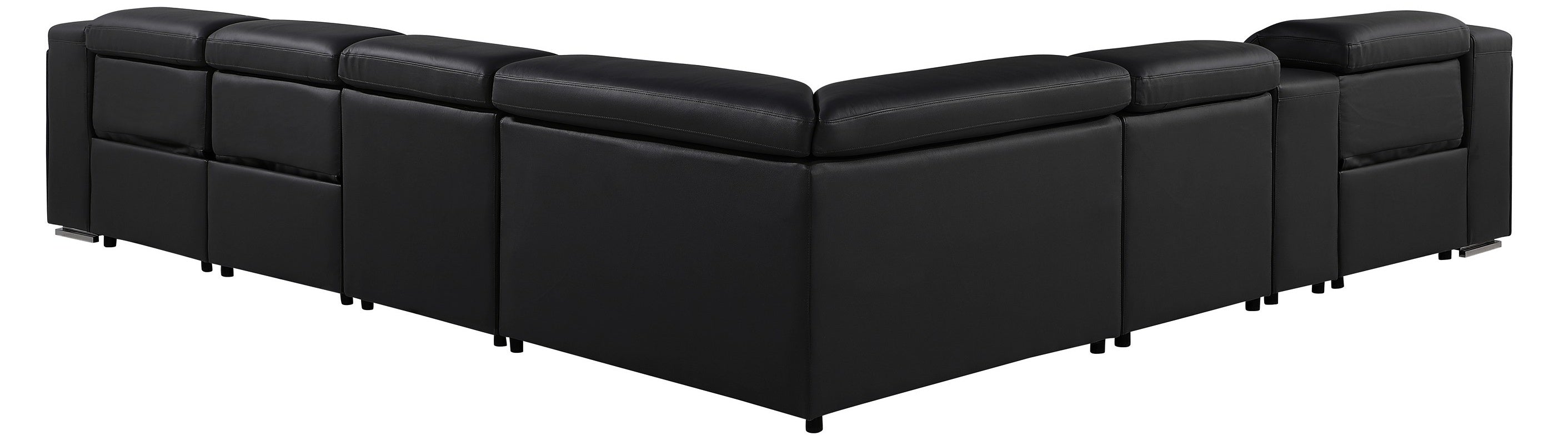 Global United DivanItalia Black Italian Leather 7-Piece Power Reclining Sectional Sofa with Power Adjustable Headrests – 1116BK-7PC