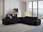 Global United DivanItalia Black Italian Leather 7-Piece Power Reclining Sectional Sofa with Power Adjustable Headrests – 1116BK-7PC