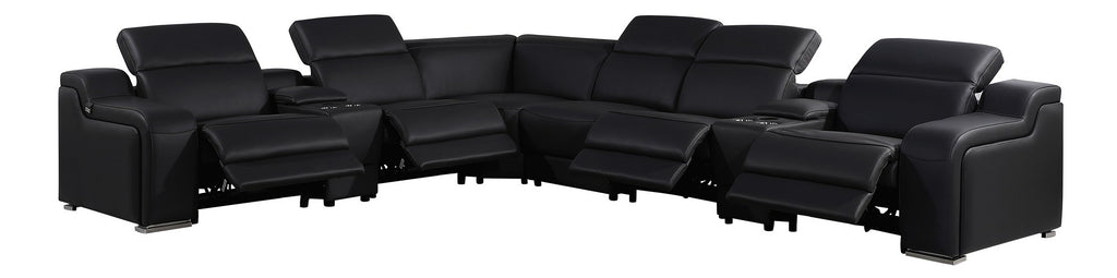 Global United 1116BK-8PC 8 pc DivanItalia black italian leather power reclining sectional sofa power adjustable headrests