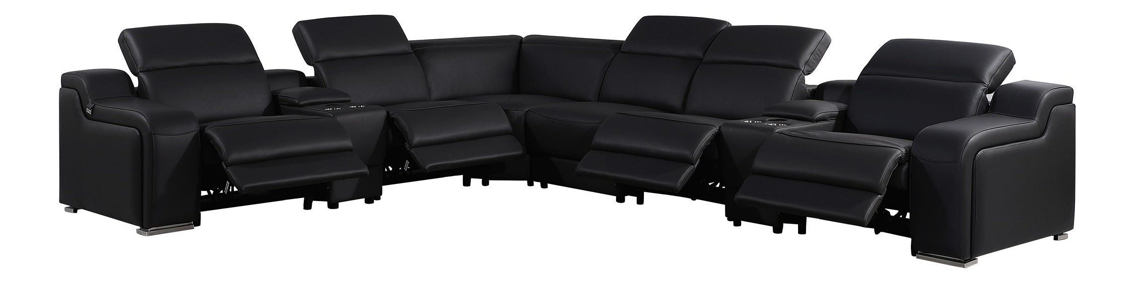 Global United 1116BK-8PC 8 pc DivanItalia black italian leather power reclining sectional sofa power adjustable headrests