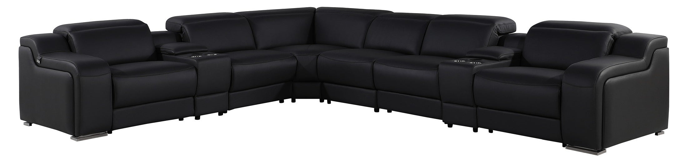 Global United 1116BK-8PC 8 pc DivanItalia black italian leather power reclining sectional sofa power adjustable headrests