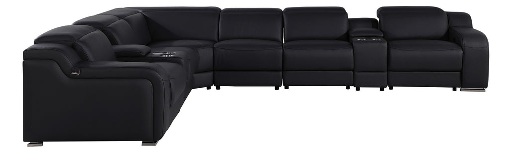 Global United 1116BK-8PC 8 pc DivanItalia black italian leather power reclining sectional sofa power adjustable headrests