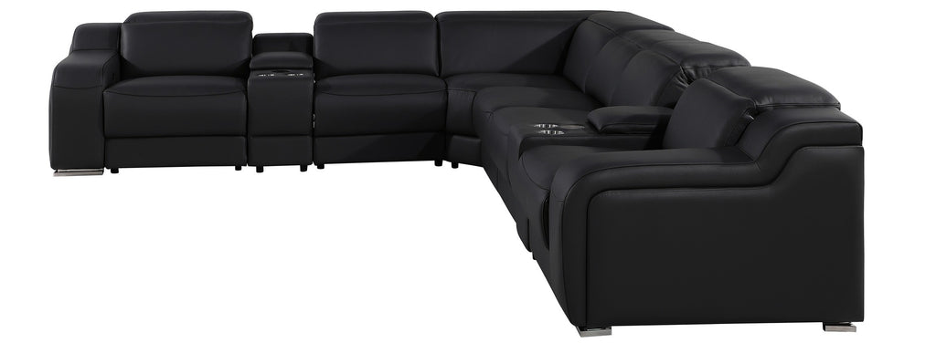 Global United 1116BK-8PC 8 pc DivanItalia black italian leather power reclining sectional sofa power adjustable headrests