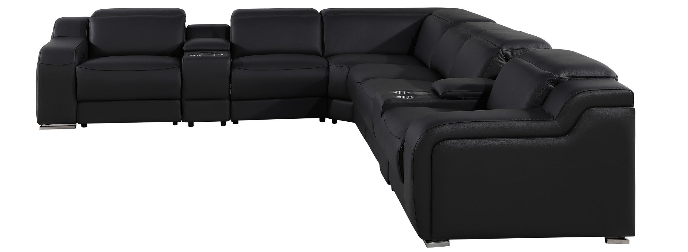 Global United 1116BK-8PC 8 pc DivanItalia black italian leather power reclining sectional sofa power adjustable headrests