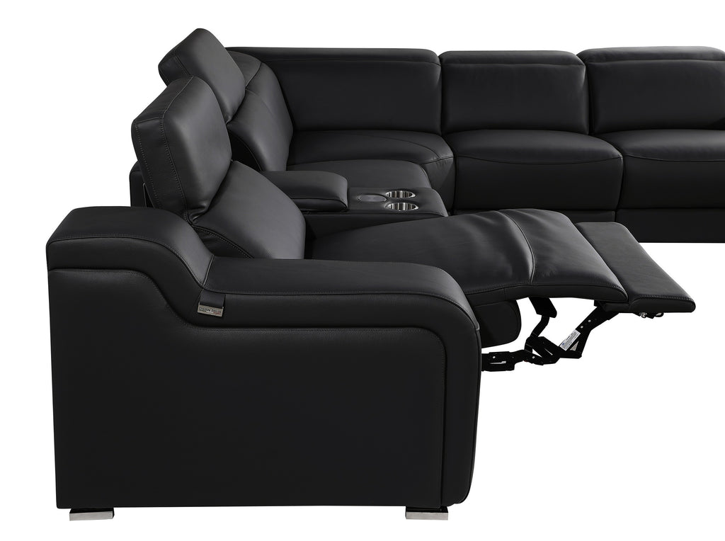 Global United 1116BK-5PC 5 pc DivanItalia black italian leather power reclining sectional sofa power adjustable headrests