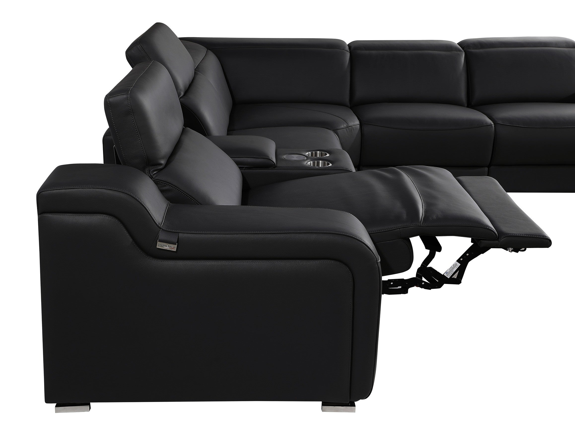 Global United 1116BK-5PC 5 pc DivanItalia black italian leather power reclining sectional sofa power adjustable headrests
