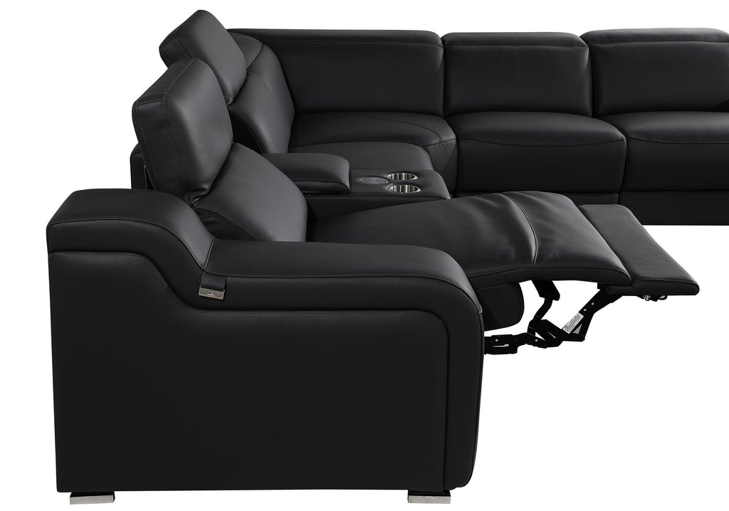 Global United 1116BK-6PC 6 pc DivanItalia black italian leather power reclining sectional sofa power adjustable headrests