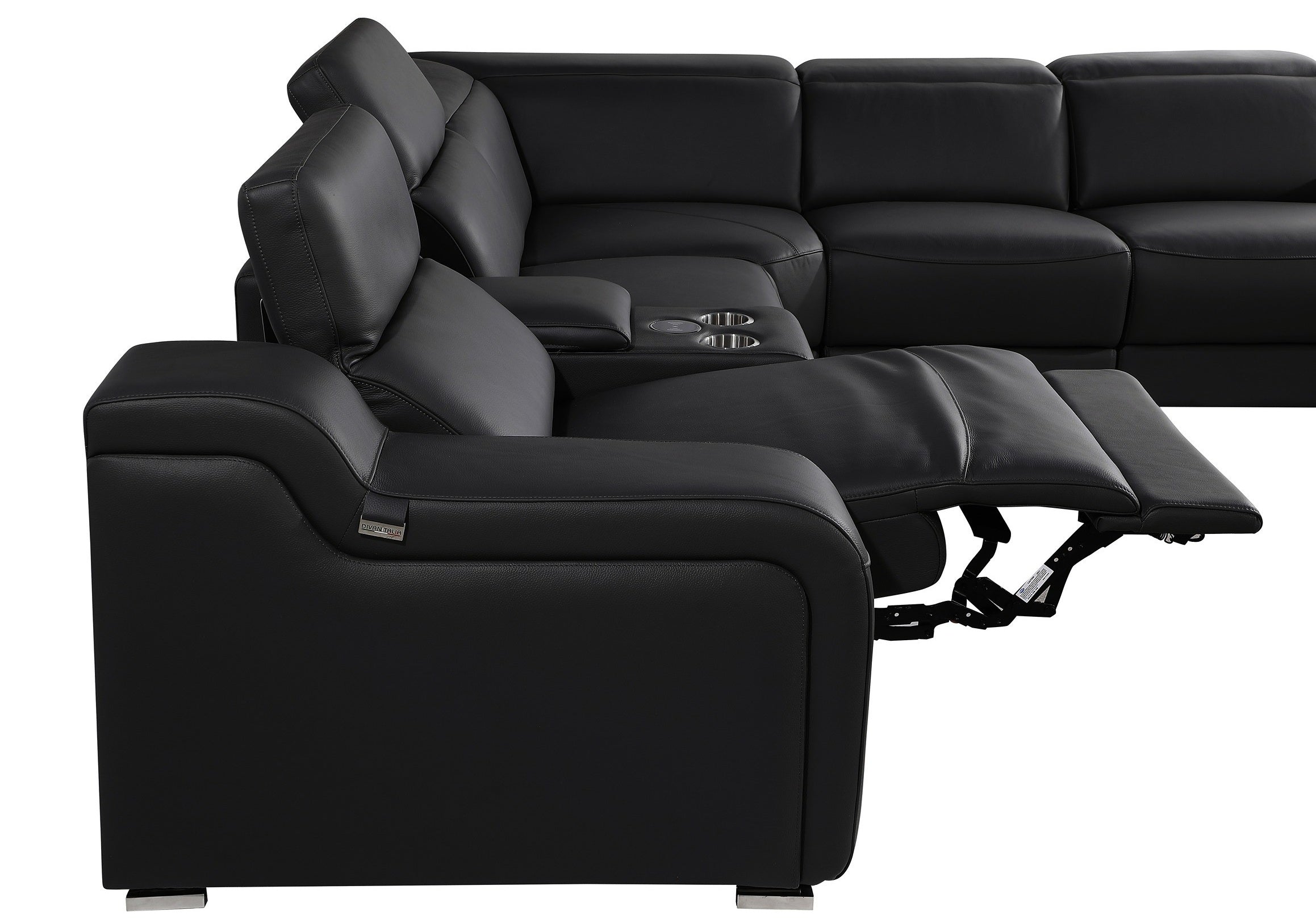 Global United 1116BK-6PC 6 pc DivanItalia black italian leather power reclining sectional sofa power adjustable headrests