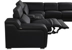 Global United DivanItalia Black Italian Leather 7-Piece Power Reclining Sectional Sofa with Power Adjustable Headrests – 1116BK-7PC