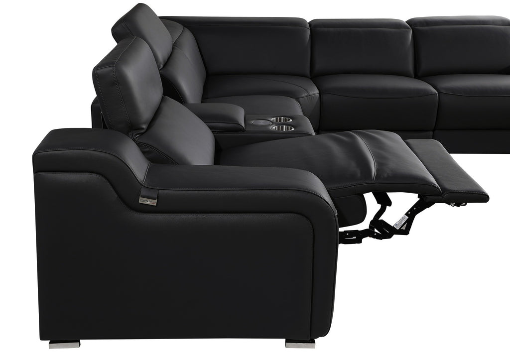 Global United 1116BK-8PC 8 pc DivanItalia black italian leather power reclining sectional sofa power adjustable headrests