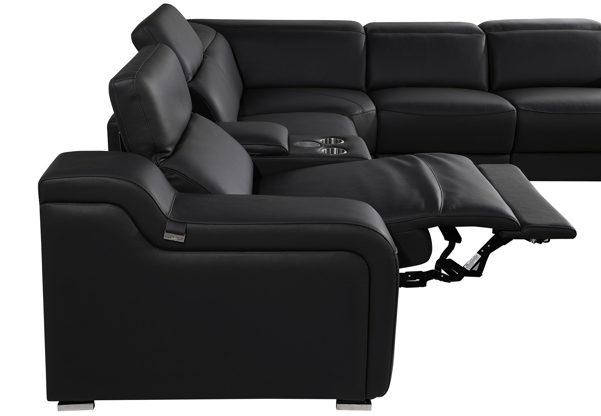 Global United 1116BK-8PC 8 pc DivanItalia black italian leather power reclining sectional sofa power adjustable headrests