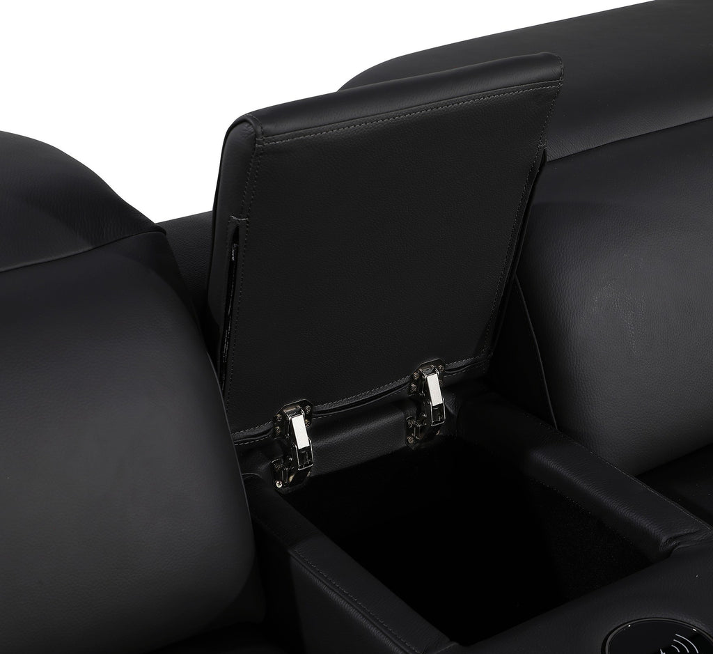 Global United DivanItalia Black Italian Leather 7-Piece Power Reclining Sectional Sofa with Power Adjustable Headrests – 1116BK-7PC