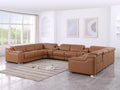 Global United DivanItalia Cognac Italian Leather 10-Piece Power Reclining U-Shaped Sectional Sofa with Power Adjustable Headrests – 1116CG-10PC