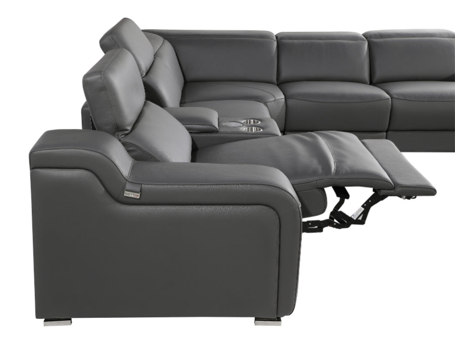 Global United 1116DG-8PC 8 pc DivanItalia dark grey italian leather power reclining sectional sofa power adjustable headrests