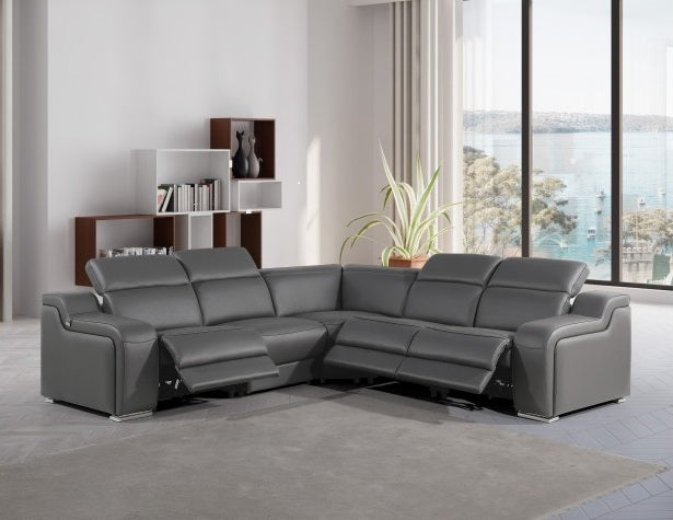 Global United 1116DG-5PC 5 pc DivanItalia dark grey italian leather power reclining sectional sofa power adjustable headrests