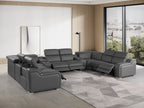 Global United 1116DG-10PC 10 pc DivanItalia dark grey italian leather power reclining U shaped sectional sofa power adjustable headrests