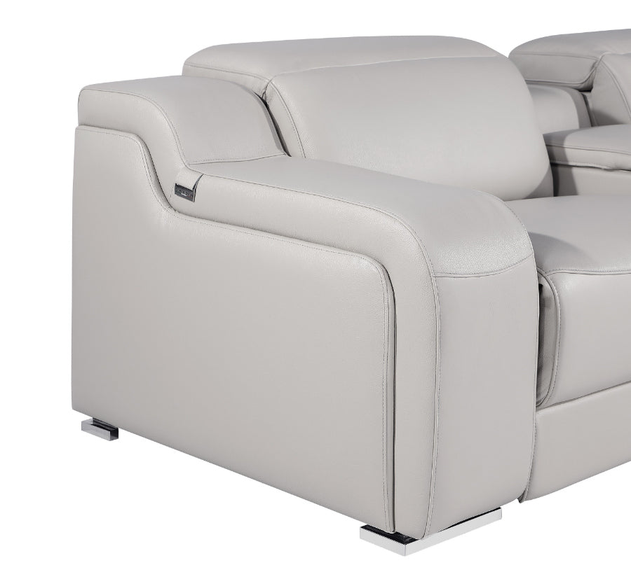 Global United 1116LG-8PC 8 pc DivanItalia light grey italian leather power reclining sectional sofa power adjustable headrests