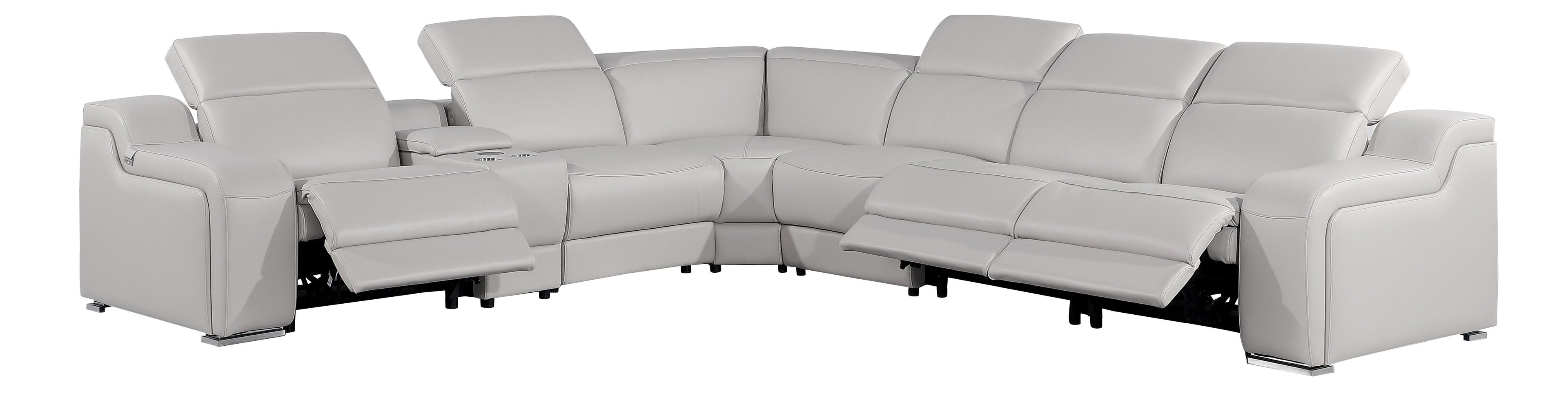 Global United 1116LG-7PC 7 pc DivanItalia light grey italian leather power reclining sectional sofa power adjustable headrests