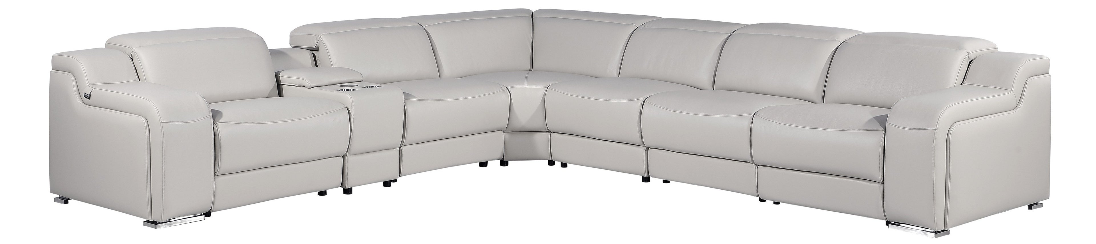 Global United 1116LG-7PC 7 pc DivanItalia light grey italian leather power reclining sectional sofa power adjustable headrests