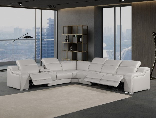 Global United 1116LG-7PC 7 pc DivanItalia light grey italian leather power reclining sectional sofa power adjustable headrests