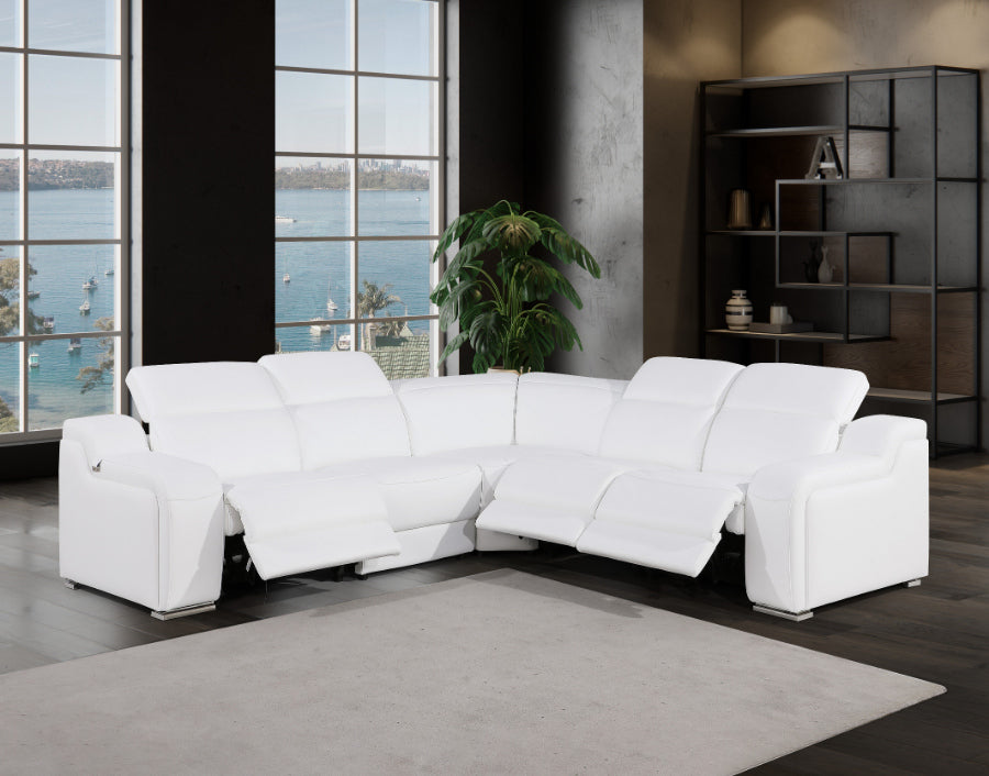 Global United 1116WH-5PC 5 pc DivanItalia white italian leather power reclining sectional sofa power adjustable headrests