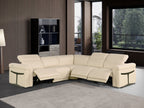 Global United 1126BG-5PC 5 pc DivanItalia beige italian leather power reclining sectional sofa power adjustable headrests