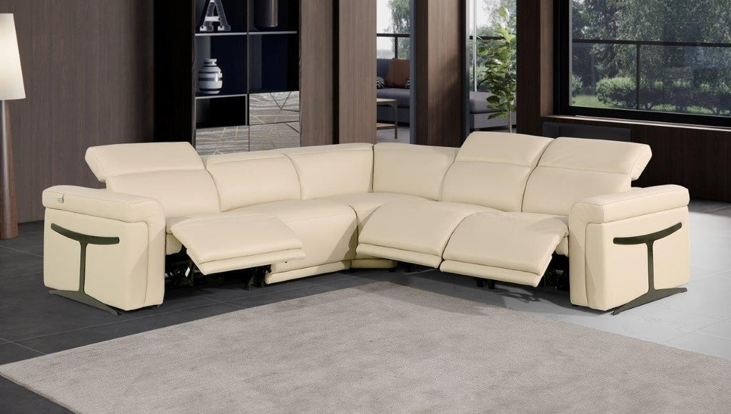 Global United 1126BG-5PC 5 pc DivanItalia beige italian leather power reclining sectional sofa power adjustable headrests
