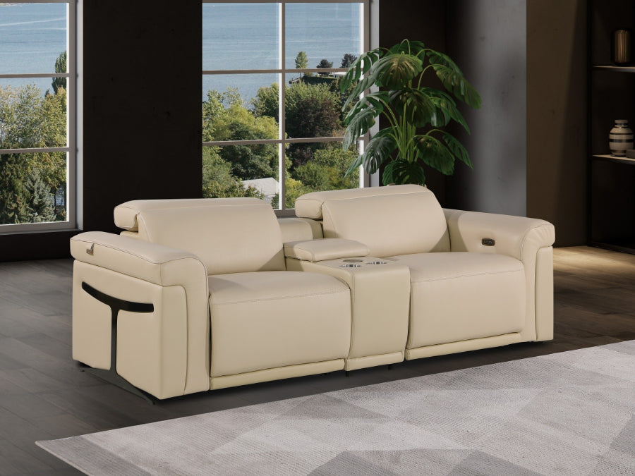 Global United DivanItalia Beige Italian Leather 3-Piece Power Reclining Theater Sofa with Power Adjustable Headrests – 1126BG-3PC