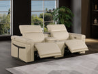 Global United DivanItalia Beige Italian Leather 3-Piece Power Reclining Theater Sofa with Power Adjustable Headrests – 1126BG-3PC