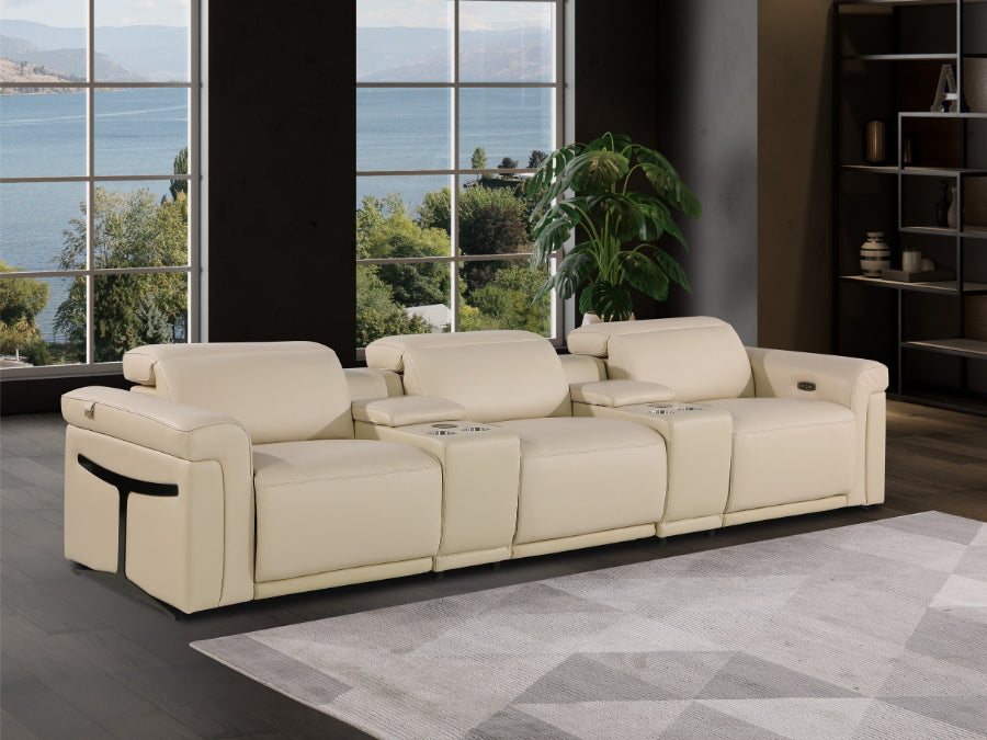 Global United 1126BG-5PC-TH 5 pc Divanitalia beige italian leather power reclining theater sofa power adjustable headrests