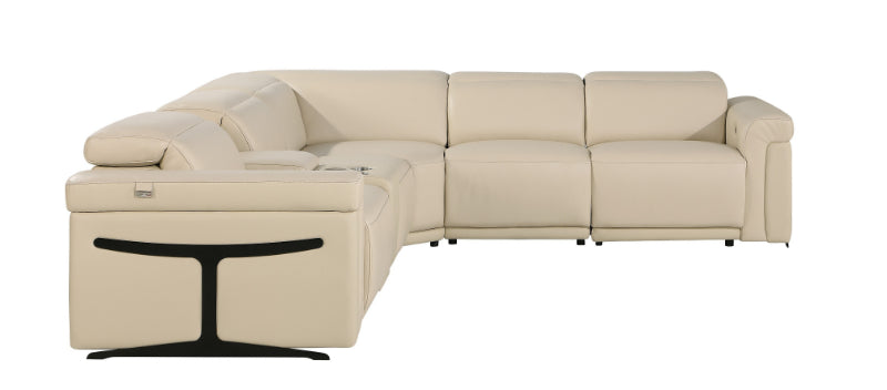 Global United 1126BG-6PC 6 pc DivanItalia beige italian leather power reclining sectional sofa power adjustable headrests and console