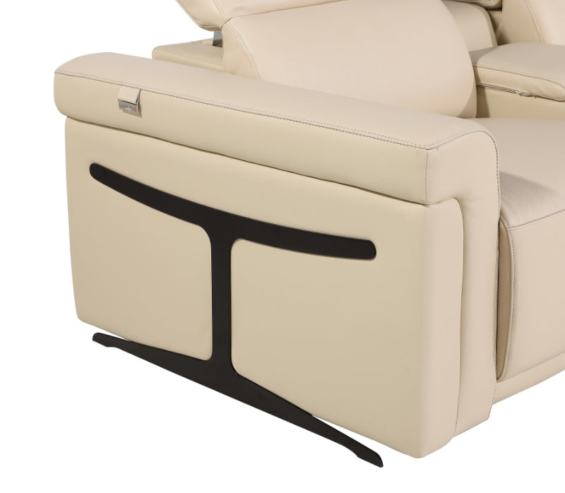 Global United 1126BG-6PC 6 pc DivanItalia beige italian leather power reclining sectional sofa power adjustable headrests and console