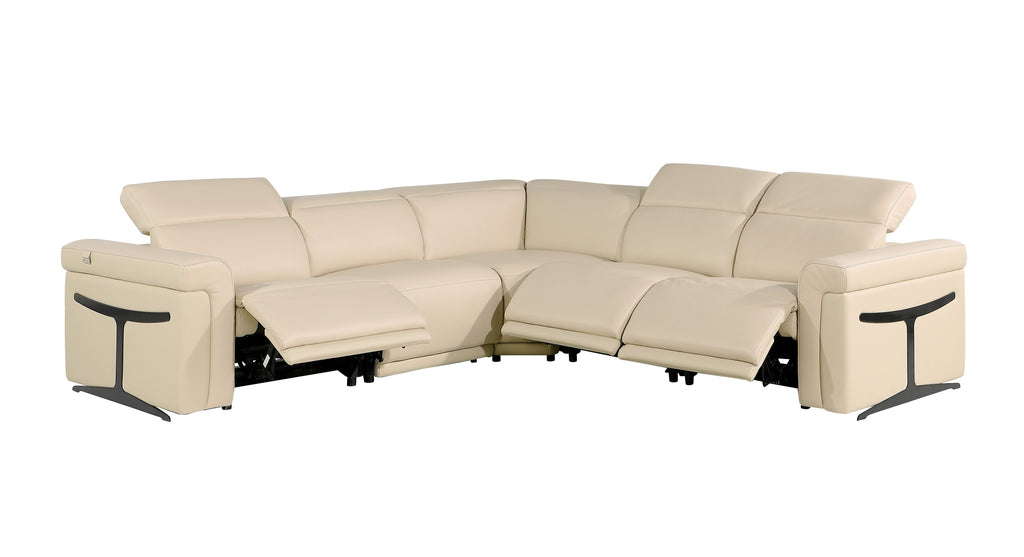 Global United 1126BG-5PC 5 pc DivanItalia beige italian leather power reclining sectional sofa power adjustable headrests
