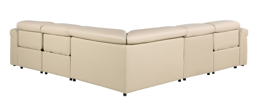 Global United 1126BG-5PC 5 pc DivanItalia beige italian leather power reclining sectional sofa power adjustable headrests