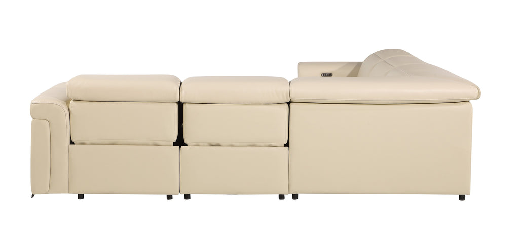 Global United 1126BG-5PC 5 pc DivanItalia beige italian leather power reclining sectional sofa power adjustable headrests