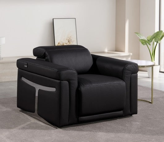 Global United 1126BK-CH  Divanitalia black italian leather power reclining chair power adjustable headrest