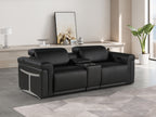 Global United DivanItalia Black Italian Leather 3-Piece Power Reclining Theater Sofa with Power Adjustable Headrests – 1126BK-3PC