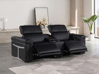 Global United DivanItalia Black Italian Leather 3-Piece Power Reclining Theater Sofa with Power Adjustable Headrests – 1126BK-3PC