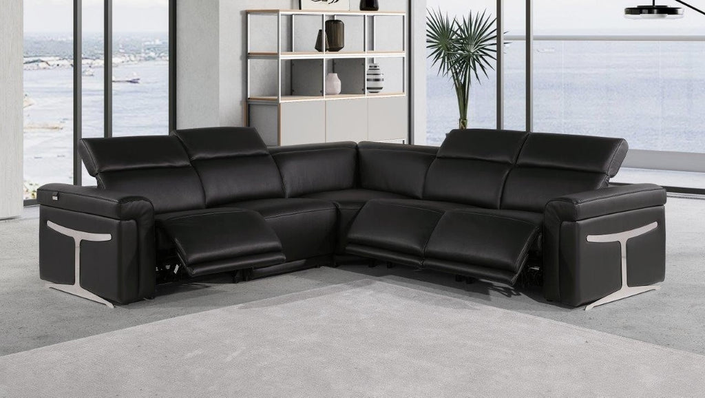 Global United 1126BK-5PC 5 pc DivanItalia black italian leather power reclining sectional sofa power adjustable headrests
