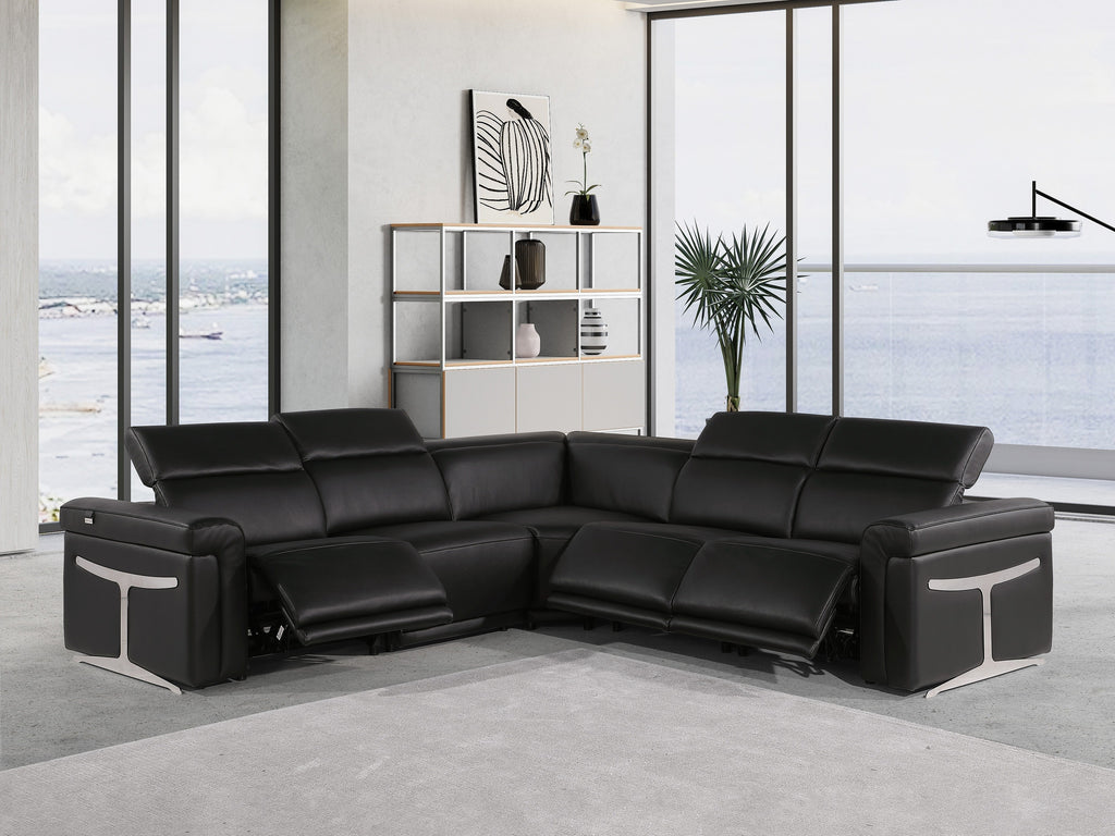 Global United 1126BK-5PC 5 pc DivanItalia black italian leather power reclining sectional sofa power adjustable headrests