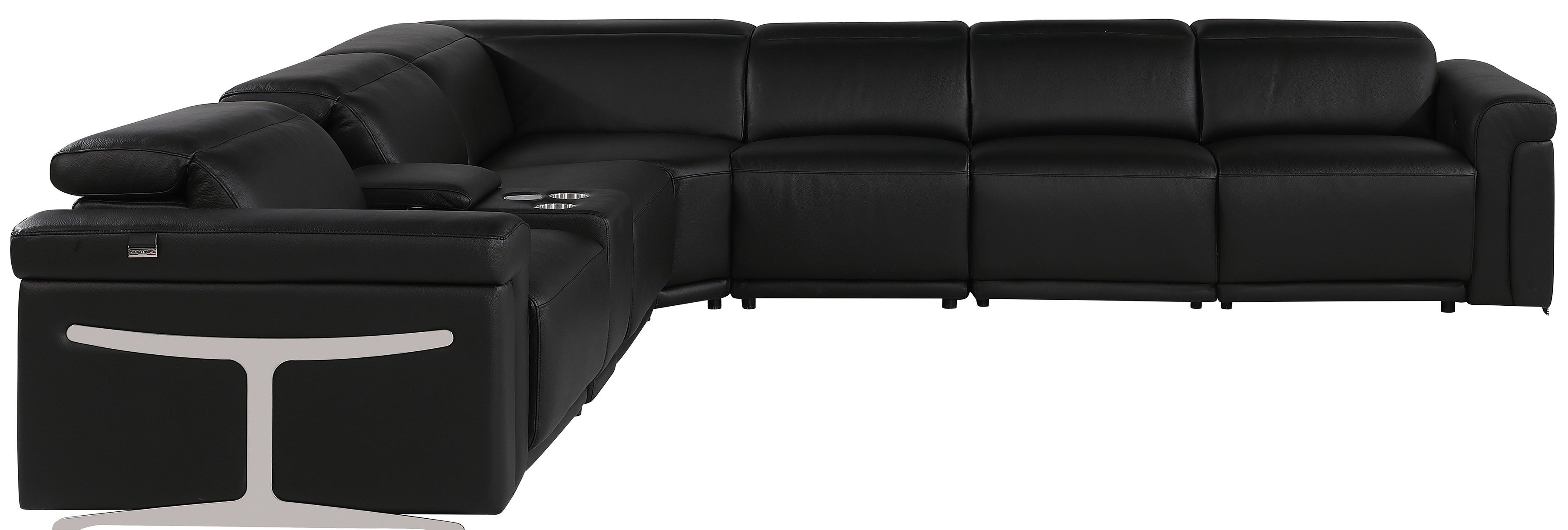 Global United 1126BK-7PC 7 pc DivanItalia black italian leather power reclining sectional sofa power adjustable headrests and console