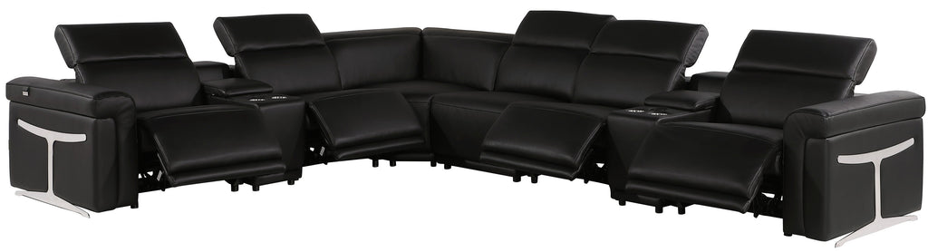 Global United 1126BK-8PC 8 pc DivanItalia black italian leather power reclining sectional sofa power adjustable headrests and console