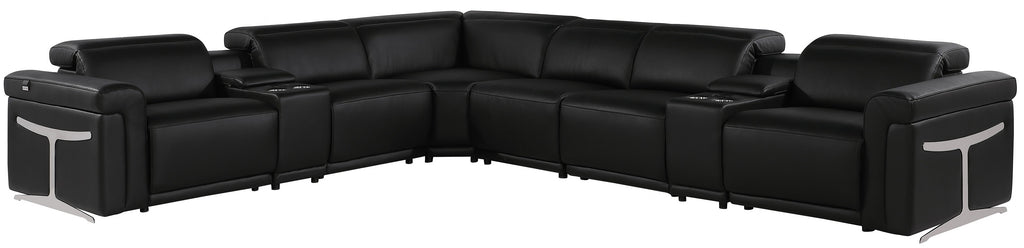 Global United 1126BK-8PC 8 pc DivanItalia black italian leather power reclining sectional sofa power adjustable headrests and console