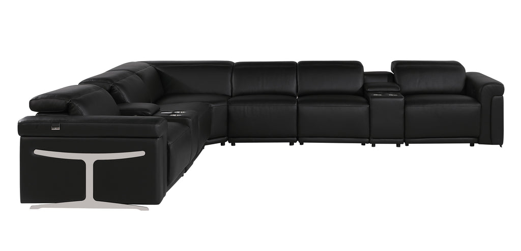 Global United 1126BK-8PC 8 pc DivanItalia black italian leather power reclining sectional sofa power adjustable headrests and console