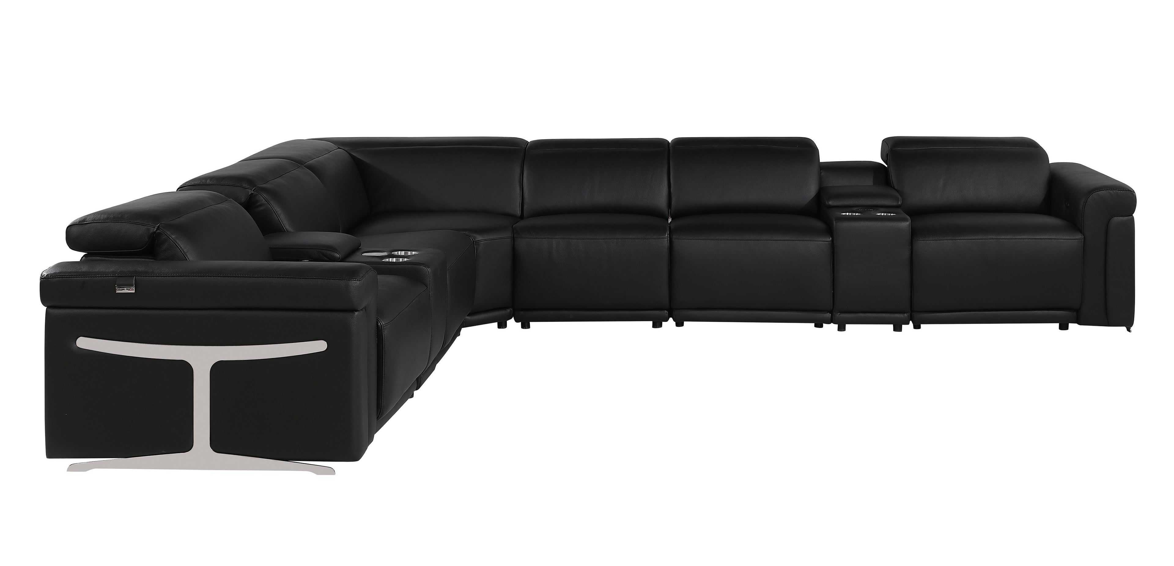 Global United 1126BK-8PC 8 pc DivanItalia black italian leather power reclining sectional sofa power adjustable headrests and console
